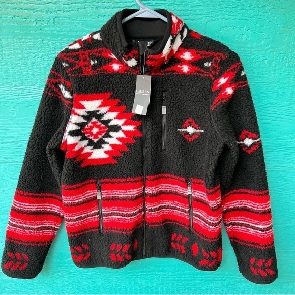 RALPH LAUREN Sherpa Shearling Southwestern Zip Up Jacket Size XS NWT - Picture 1 of 16
